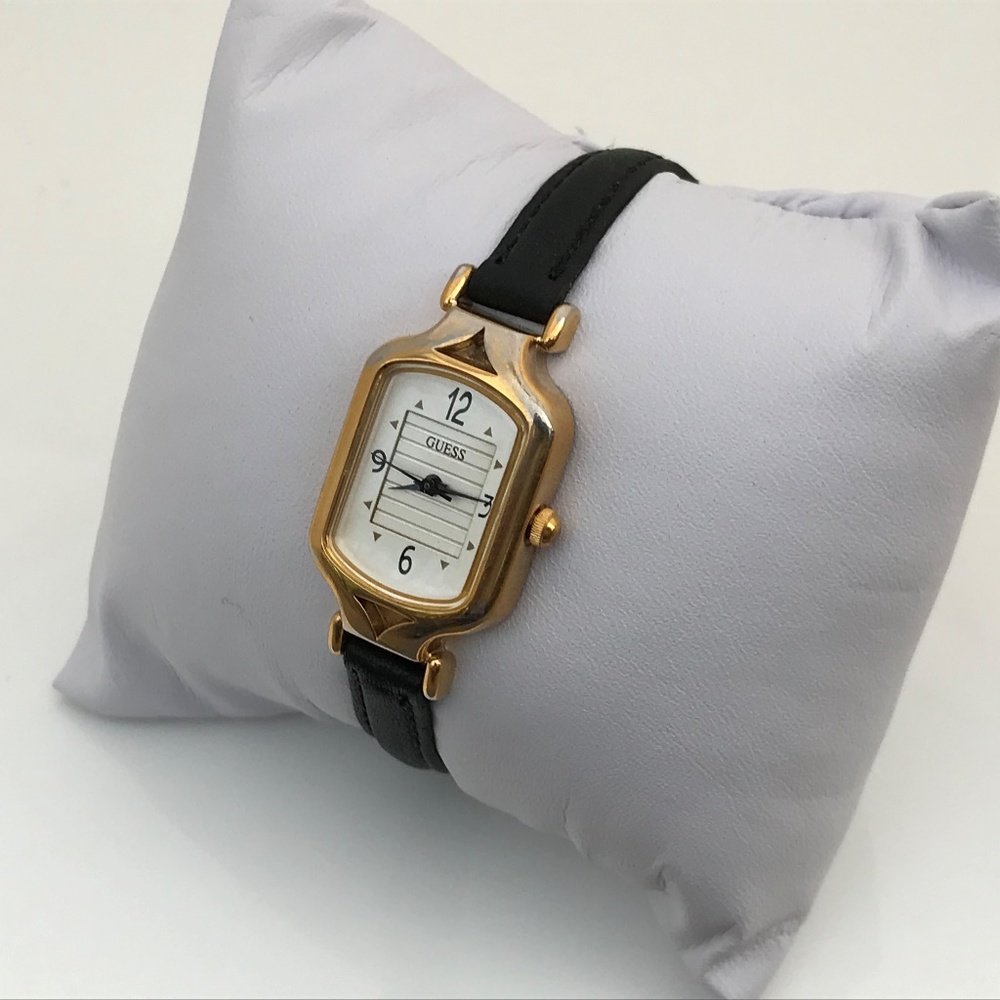 Guess Women Watch Gold Tone Black Leather Band - Picture 7 of 8